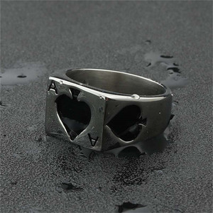 Men's <b>Titanium</b> Steel Playing Card <b>Ring</b> Silver Spade Ace Design Retro Punk Style Jewelry Gift 260132 - Product Image 3