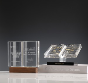 High Quality <strong>Custom</strong> K9 Book Shape Theme Crystal Wood Trophies Medals Plaques-Calligraphy Awards &amp; Teacher Honor Souvenirs - Product Image 3