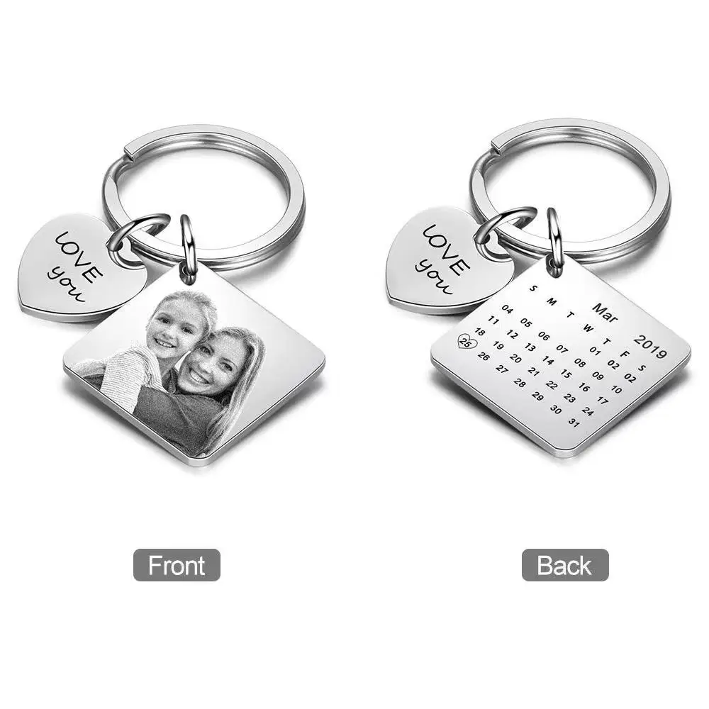 Qiuhan OEM Personalized Custom Engraved Special Date Pendant Keychain Calendar/photo/text Dog Tag