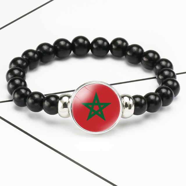 Morocco Flag Bracelet Women Versatile Black Elastic Beaded Bracelet New Handicraft Gift