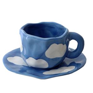 Creative Hand-Pinched Ceramic Milk Coffee Cup Saucer <b>Set</b> Underglaze Color Oatmeal Yogurt <b>Breakfast</b> Healing - Product Image 2