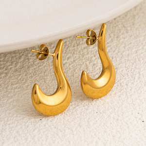 ต่างหูหมุดชุบทองรูปตัวยูสำหรับผู้หญิงเครื่องประดับแฟชั่น EH11239อัลลอยสังกะสี - Product Image 2
