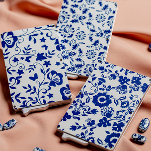 Porte-cartes de crédit fin en aluminium, motif floral bleu, 4 pouces, sans fermeture, avec blocage RFID - Product Image 3