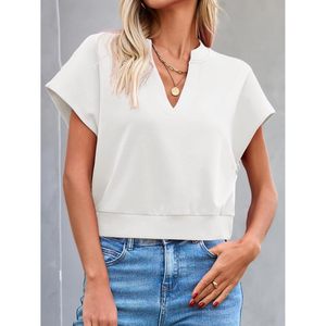 Womens <b>Cropped</b> V Neck Cap Sleeve T Shirt Loose Fit Casual Summer <b>Top</b> 100 Cotton Breathable Knitted Tank <b>Tops</b> - Product Image 2