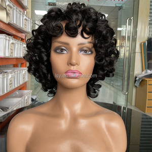 Parrucche di <span class=keywords><strong>Capelli</strong></span> Umani Ricci e Voluminosi <span class=keywords><strong>con</strong></span> <span class=keywords><strong>Frangia</strong></span>, Colore Marrone, <span class=keywords><strong>Capelli</strong></span> Remy, Ricci Fumi, Bob Corto, Ricci a Uovo, Parrucche Realizzate a Macchina per Donne - Product Image 4