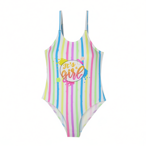 Costume da bagno intero a righe per ragazze Buonic, costume da bagno con stampa It's A Girl 4/6 6/8 8/10 10/12, abbigliamento da spiaggia estivo - Product Image 3