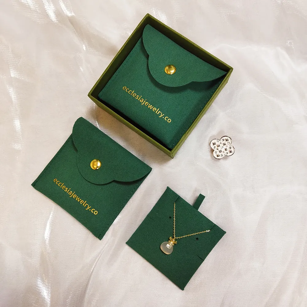 Chiffon pura jóias bolsas com código divisor com impressão verde sem marca veludo jóias bolsa