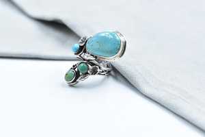 Handmade Turquoise Sterling Silver <b>Adjustable</b> <b>Ring</b> Natural Gemstone Jewelry for Women Wholesale - Product Image 4