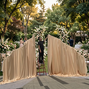 LEDA New Wedding Metal Arch <b>Stand</b> Champagne Milk Silk Fabric Curtain Wedding Drapery <b>Backdrop</b> For Event Stage Background - Product Image 1