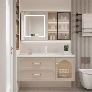 White smart bathroom cabinet glass display cabinet white countertop washbasin hanging cabinet body - Product Image 1