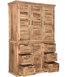 Solid Wood Slatted <b>Wardrobe</b> <b>Rustic</b> Handcrafted Wooden Closet Cabinet with Natural Finish Bedroom Storage Furniture - Product Image 3