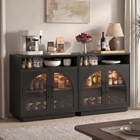 Buffet en bois certifié FSC avec rangement et portes en verre cintrées pour cuisine, salle à manger, salon