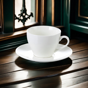 Pure White Ceramic Coffee <b>Cup</b> <b>Set</b> With Handle Solid Color Hotel Home Use - Product Image 3