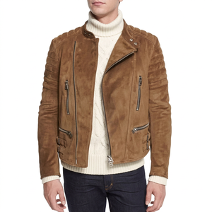 <b>Men</b> <b>Brown</b> <b>Leather</b> <b>Jacket</b> Premium Biker Style Casual Zip Up Winter Fashion Outerwear - Product Image 1