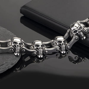 Gótico Motociclista Crânio Fundição Pulseira 23MM Wide Men's Motocicleta Aço Inoxidável Bicicleta Cadeia Pulseira - Product Image 4