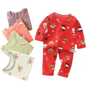 Groothandel Mode Schattige Kinderen Effen Kleur Comfort Home Wear Ondergoed Lange Mouw Kinderen Pyjama Jongen En Meisje