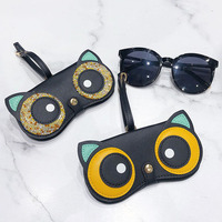 Étui de voyage portable en cuir PU, mignon, avec breloque de sac à main, porte-lunettes en cuir, étui à boucle de ceinture, étui à lunettes de soleil