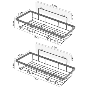 Paquete de 2 accesorios de baño Organización de artículos de tocador montados en la pared Estantes de <span class=keywords><strong>ducha</strong></span> de acero inoxidable sin perforación <span class=keywords><strong>con</strong></span> ganchos adhesivos - Product Image 4
