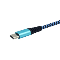 Kabel Data USB nilon tipe C, kabel Data USB nilon 1M ke Tipe C dengan kabel pengisian daya Cepat hitam biru