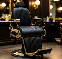 Chaise de salon de coiffure professionnelle avec cadre doré rembourré, design à lignes verticales, confort premium