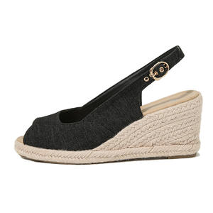 Sandales compensées à plateforme en espadrille pour femmes, nouvelle mode, bout rond, avec logo personnalisé, vente en gros, sandales d'été à bride cheville, chaussures à talons - Product Image 2