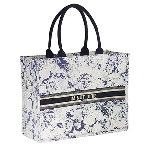 2023 New Style Custom Wholesale Large Capacity Ladies Oversized Jacquard Prints Embroidery Cotton Canvas Tote Shopping Bag