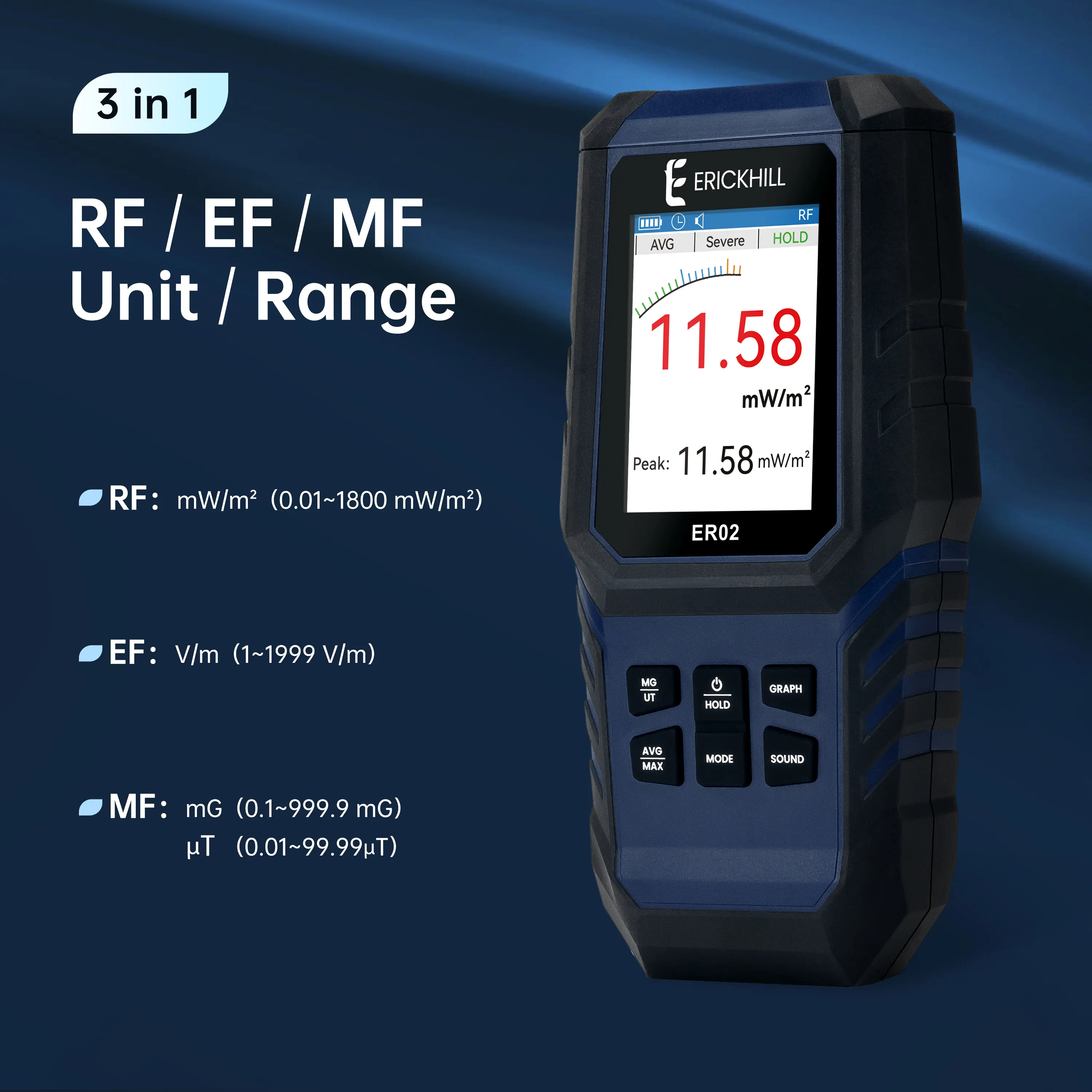 다채로운 LCD 화면을 무시하는 EMF 미터 고스트 충전식 전자기장 방사선 테스터 감지기