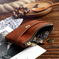 Porte-monnaie vintage en cuir véritable avec fermeture éclair, porte-cartes en forme de L, fermeture éclair, clou en laiton en forme de fleur, petite pochette