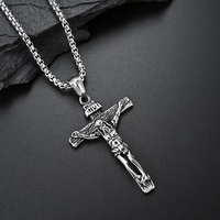 Collier Croix en Acier Inoxydable, Pendentif Crucifix Jésus, Bijou Religieux pour la Prière, Cadeau pour Papa Chrétien, Fête des Pères