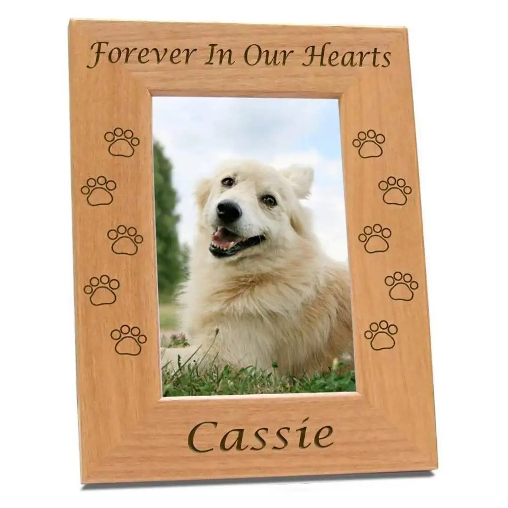 Solid wood photo frame, Beech lasering logo picture frame, Pet dog memory holder