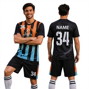 Uniforme de Fútbol Personalizado por Sublimación, Talla Grande, Camiseta y Pantalones Cortos, Diseño a Rayas, Corte Atlético - Product Image 1