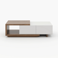 Table basse rectangulaire moderne extensible en bois de noyer blanc, durable, avec 2 tiroirs coulissants, meubles pour le salon