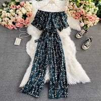 Manches courtes col fendu Floral décontracté longues combinaisons hiver taille haute imprimé fleuri combinaisons dames décontracté salopette une pièce