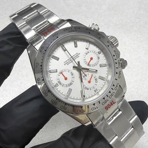 New 39mm <b>Men</b> Quartz Chronograph Watch White Stick Dial Orange Hands Powered by VK63 Movement - Product Image 4