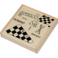 Ensemble de jeux en bois économique avec échecs, Mikado, dames et dominos - Cadeau promotionnel original pour les soirées de jeux à la maison et en voyage