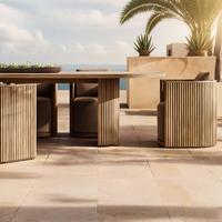 Ensemble de table et chaises de salle à manger d'extérieur pour hôtel, villa, cour, patio, en teck, durable, moderne, luxueux, imperméable, résistant aux UV