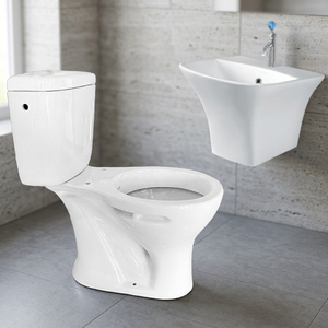Juego de inodoro de cerámica sin montura de China, armario de agua de dos piezas con trampa S italiana y lavabo a un precio asequible - Product Image 3