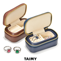 Boîtes à bijoux miniatures en gros avec fermeture éclair, logo personnalisé, style rétro européen, en cuir PU, portables, pour ranger bagues et boucles d'oreilles, emballages de bijoux