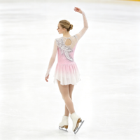 Robe de patinage et de danse pour enfants et adultes, dégradé rose et blanc, manches longues en maille, dos diagonal orné de strass, pour compétition et spectacle de patinage sur glace
