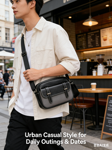 Bolso <span class=keywords><strong>Bandolera</strong></span> para <span class=keywords><strong>Hombre</strong></span> de Dos Tonos <span class=keywords><strong>con</strong></span> Bloques de Color, Bolso Cuadrado para Cámara de Cuero PU <span class=keywords><strong>con</strong></span> Correa Ajustable, Bolso de Hombro Casual Retro <span class=keywords><strong>con</strong></span> Logotipo Personalizado - Product Image 6