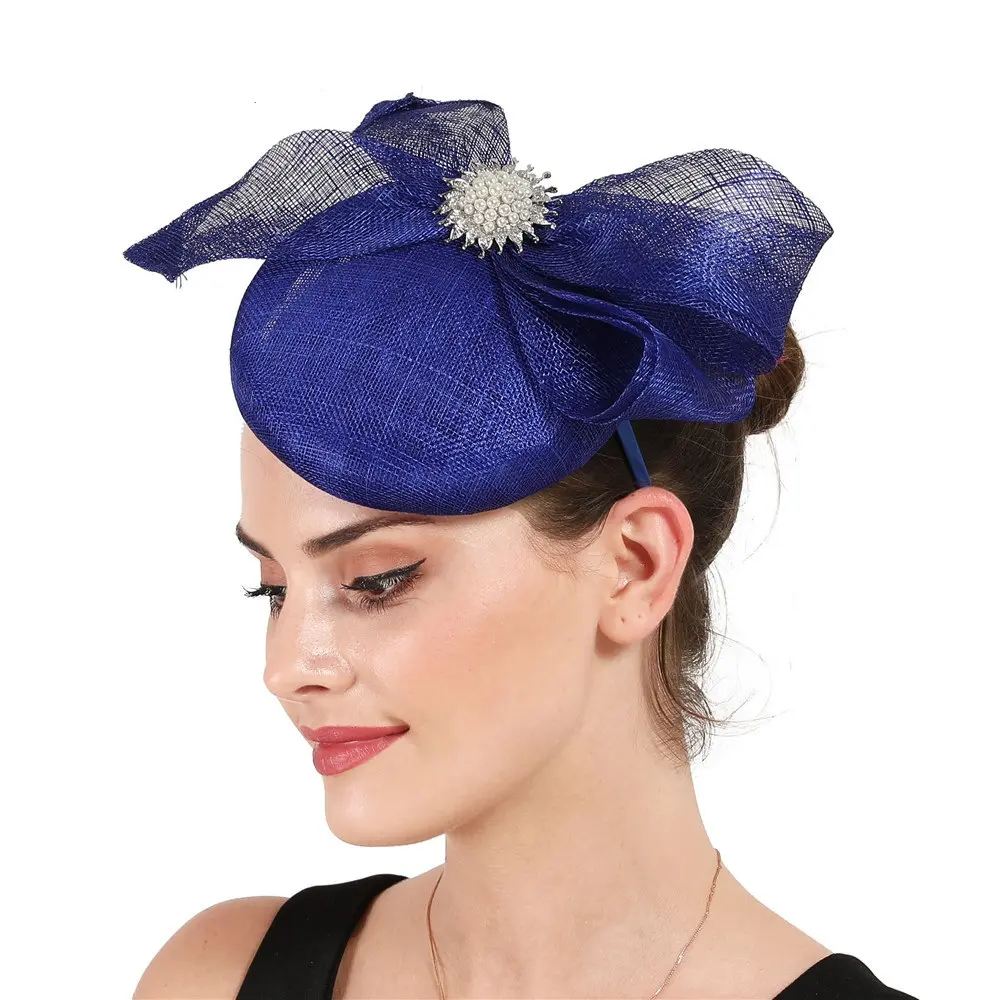 Commercio all'ingrosso fashion style retro canapa copricapo passerella accessori per capelli da sposa abito da sera cappello fascinator da sposa