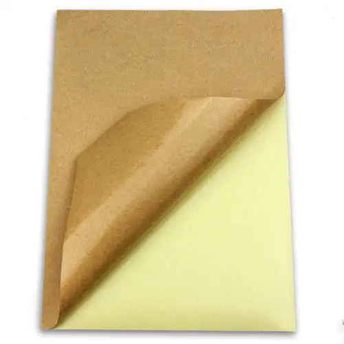 Etiquetas autoadhesivas de papel Kraft, pegatinas de impresión en rollos de silicona personalizadas, papel de pulpa de madera marrón, pegatina recubierta