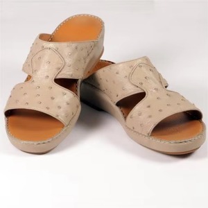 Customized Ostrich Leather Arabic Sandals Factory Handmade Premium Luxury Cork <b>Insole</b> slippers Comfortable Daily Wear - Product Image 3