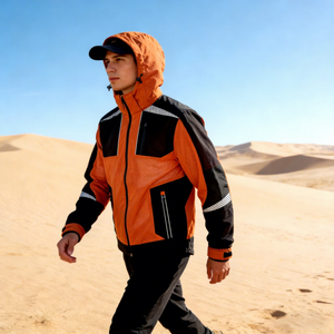 Veste imperméable et coupe-vent haute visibilité, manteau de sécurité pour le travail en extérieur, l'escalade et le cyclisme avec bandes réfléchissantes et capuche réglable - Product Image 2