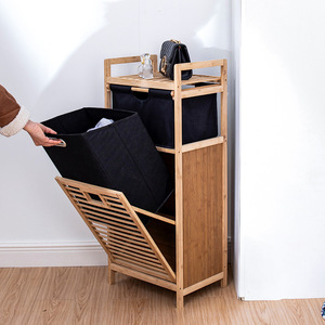 Bamboo Storage Rack 3 Tier <b>Laundry</b> Basket With Drawer For Bathroom Clothing Organizer - Product Image 1
