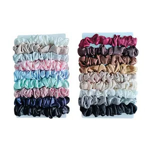 Neutrale Farbe Skinny Satin Seidenhaar Scrunchies Pferdeschwanzhalter elastisches Haarband Set für Damen mit dünnem Haar 9 Stück
