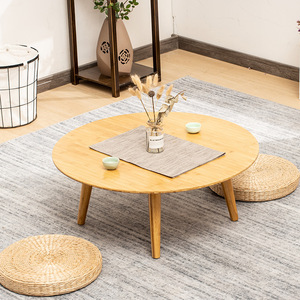 Table de style japonais Tatami, table basse ronde en bois massif, petite table de sol pour la maison, l'étude ou la fenêtre en baie - Product Image 1