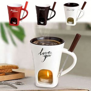 Taza de Cerámica Personalizada para Fondue, Mini Kit para Hacer Chocolate, Queso o Helado con Tenedores - Product Image 1