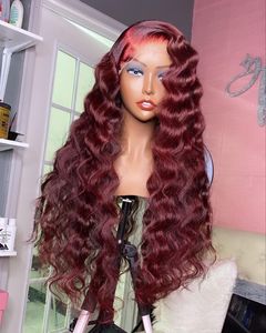 30 pollici 99J borgogna onda profonda HD parrucca anteriore in pizzo vino rosso colorato <span class=keywords><strong>capelli</strong></span> umani <span class=keywords><strong>ricci</strong></span> 13 x4 parrucche frontali in pizzo HD 13x6 onda profonda - Product Image 2