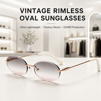 Lunettes de soleil ovales sans monture pour femmes, monture en métal, verres teintés dégradés, style Y2K vintage, protection UV400, vente en gros OEM